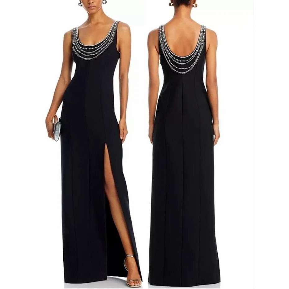 Cinq Sept April Bead Detail Scoop Neck Gown Black - Size 4
